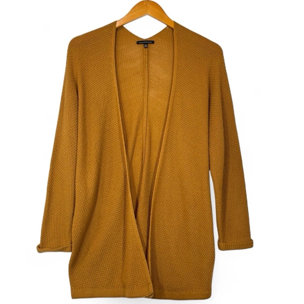 Staccato Cardigan‎ Sweater Women's S/M Mustard Open Front Knit Cozy Duster